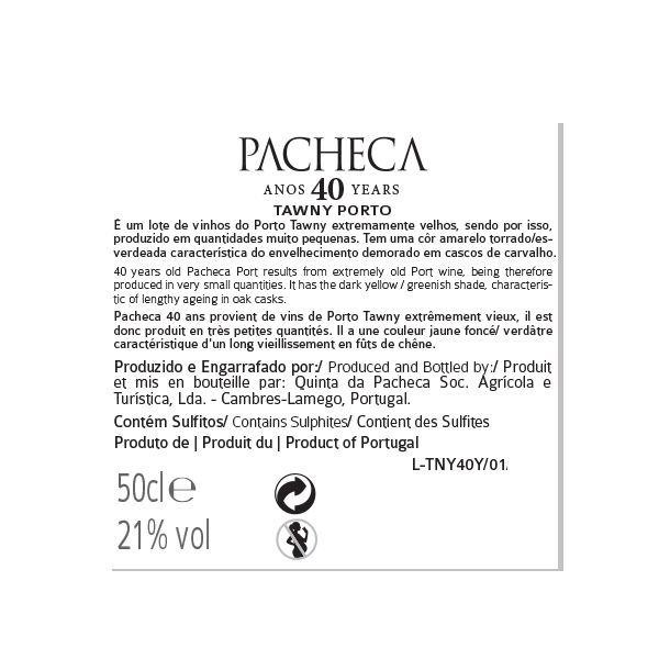 Pacheca Port Tawny 40 Years 50cl - (6x BOTTLES PACK - WITH FREE DELIVERY) - Quinta da Pacheca - Douro Valley