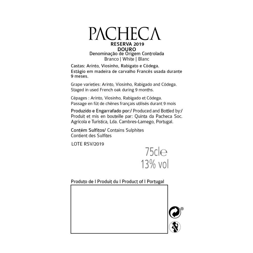 Pacheca Reserva White 2021 Douro D.O.C.(12 GARRAFAS - COM ENTREGA GRATUITA)