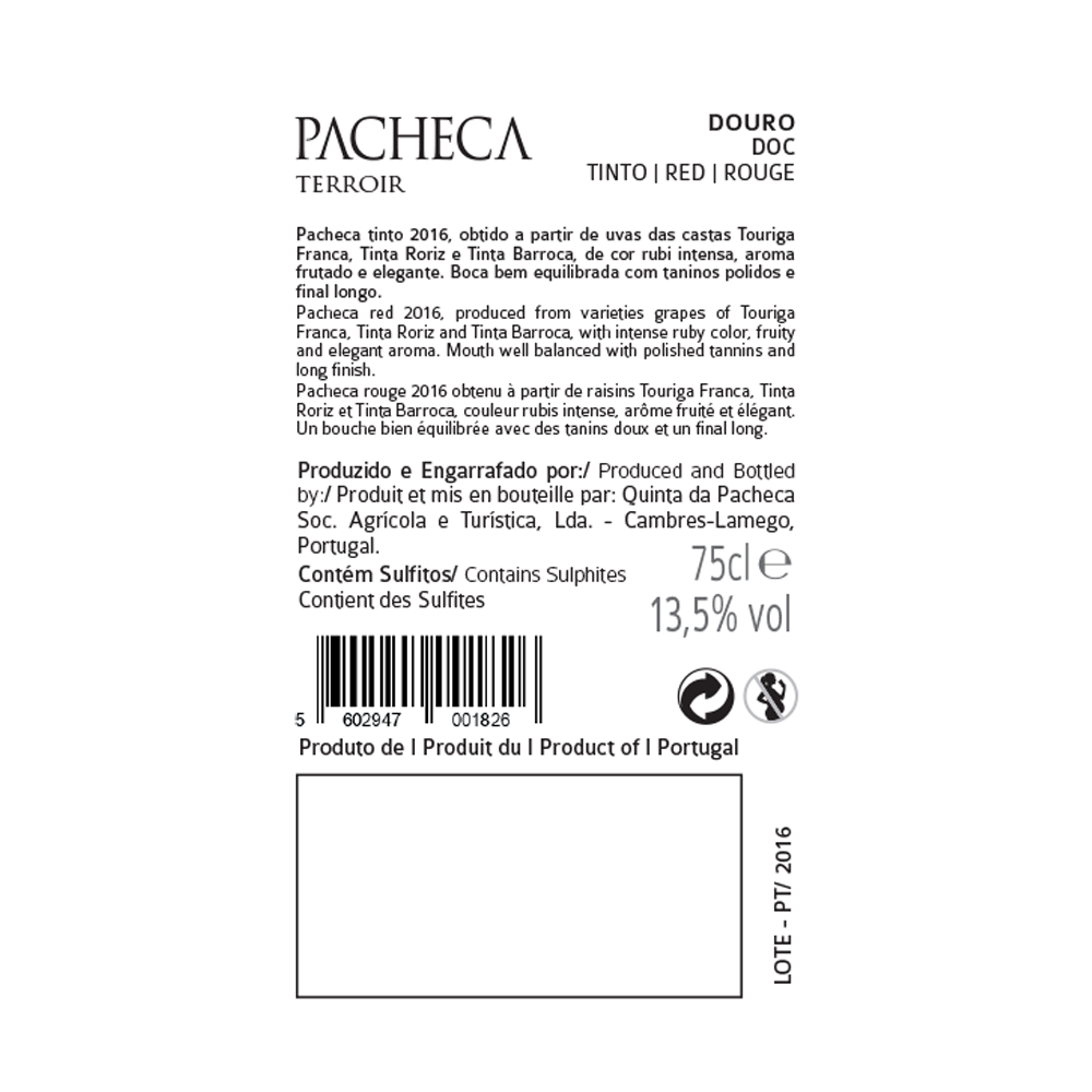 Pacheca Terroir Tinto 2022 Douro (12x Pacote de garrafas - com entrega gratuita)