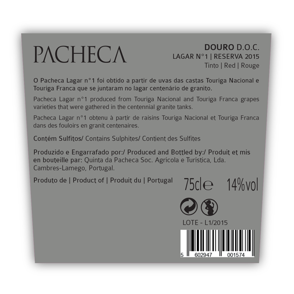 PACHECA LAGAR Nº 1  RESERVA 2016  - (6x BOTTLES PACK - WITH FREE DELIVERY) - Quinta da Pacheca - Douro Valley