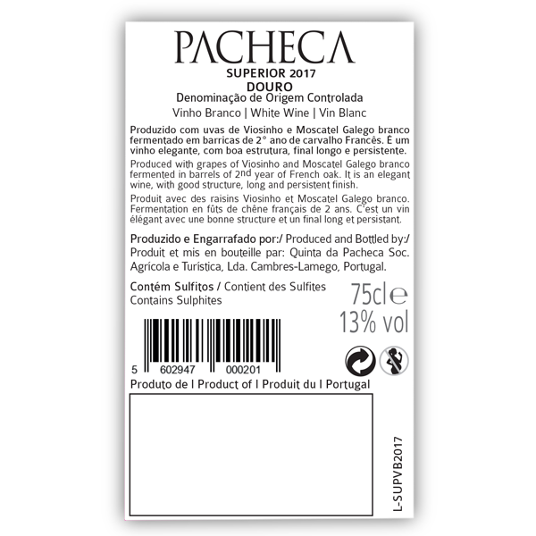 Pacheca Superior Branco 2018 Douro (12X BOTTLES PACK - WITH FREE DELIVERY) - Quinta da Pacheca - Douro Valley